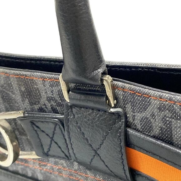 Auth DIOR/ChristianDior Flight Navy Gray Orange Denim Leather Tote Bag - Picture 10 of 16